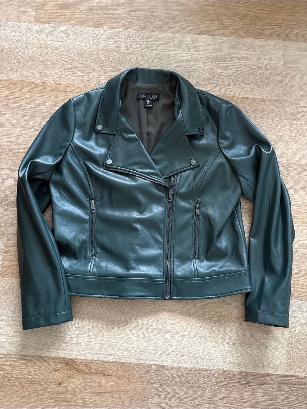 Rachel Zoe Deep Green Faux Leather Moto Jacket